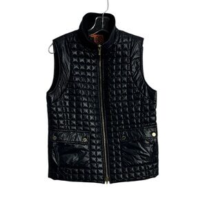 Tory Burch Tricia Puffer Vest Navy Blue Size Small